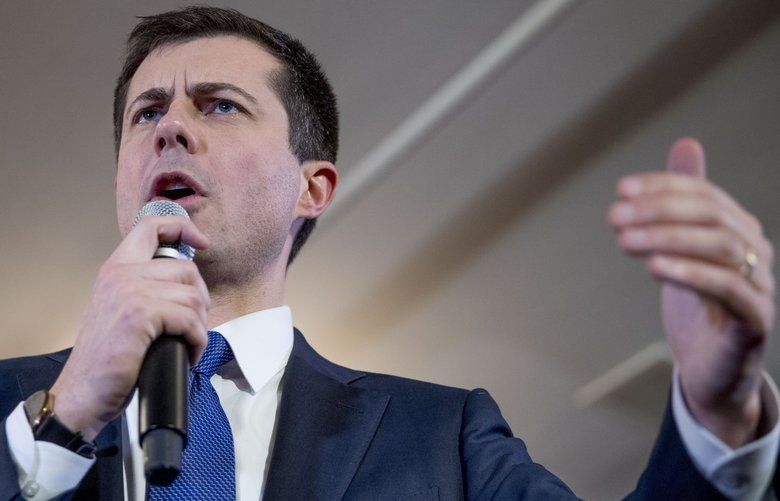 Democratic presidential candidate former South Bend, Ind., Mayor Pete Buttigieg speaks at a campaign stop at the Merrimack American Legion, Thursday, Feb. 6, 2020, in Merrimack, N.H. (AP Photo/Andrew Harnik) NHAH130 NHAH130