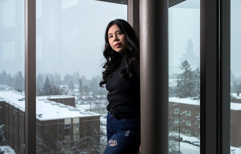 Freshman Cielo Castor at her residence hall overlooking the campus of Eastern Washington University on Jna. 14, 2020, in Cheney, Wash. MUST CREDIT: Photo for The Washington Post by Rajah Bose TRUMPBULLYING