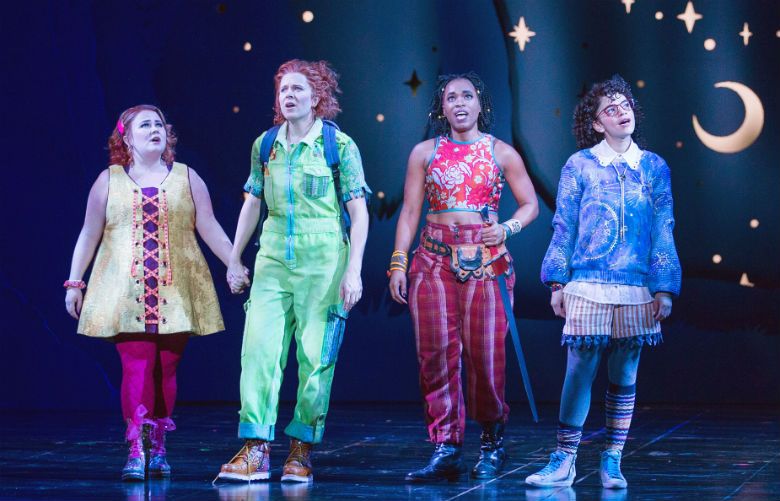 Katy Geraghty (Carmella), Claire Neumann (Holly), Kristolyn Lloyd (Faye), and Gizel Jiménez (Piper) in “Bliss” at 5th Avenue Theatre. (Mark Kitaoka)