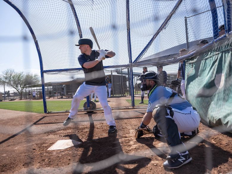 Kyle Seager takes batting practice Wednesday at spring training. (Dean Rutz / The Seattle Times)