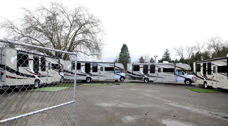 If a traveler arriving at Sea-Tac is deemed high risk and needs to be put under quarantine for exposure to the novel coronavirus, that person could be sent to the designated isolation facility in Shoreline — which is a cluster of RVs. (Greg Gilbert / The Seattle Times)