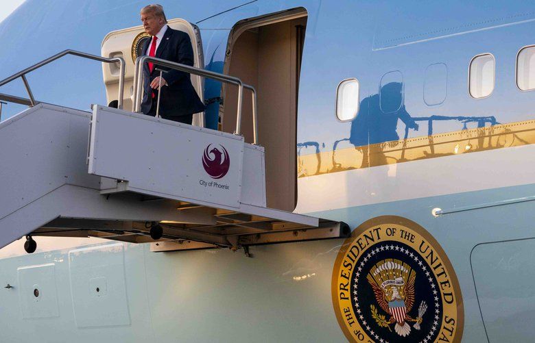 President Donald Trump arrives in Phoenix, Ariz., Feb. 19, 2020. A classified briefing on election interference to the House Intelligence Committee turned contentious, a potential factor in the White House decision to appoint a new intelligence chief. (Doug Mills/The New York Times) XNYT164 XNYT164