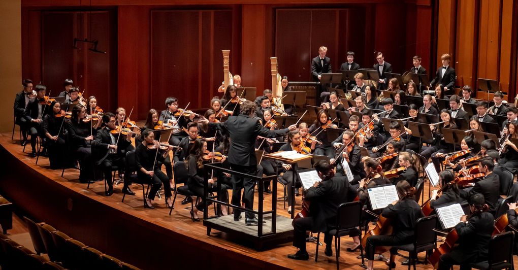 Youth Symphony Orchestra, the highest-level orchestra within Seattle Youth Symphony Orchestra, performs at Benaroya Hall in 2019. (Nat Seymour / Be Good Event Photography)