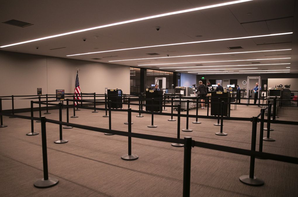 There were no lines to pass through security at Paine Field’s commercial passenger terminal in Everett Monday morning. (Erika Schultz / The Seattle Times)