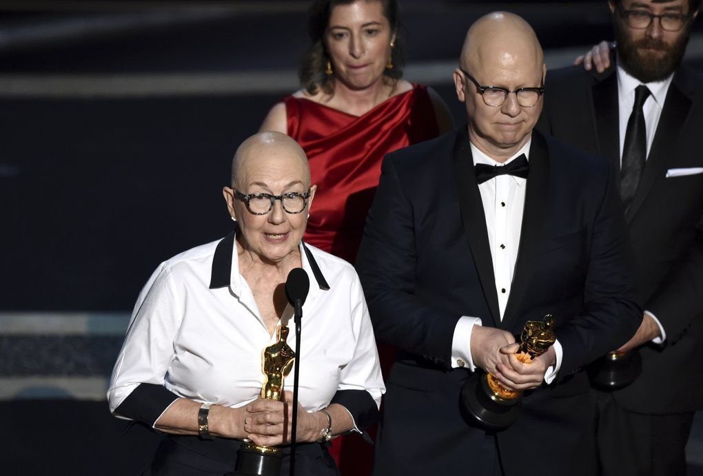 Julia Reichert, left, and Steven Bognar accept the award for best documentary feature for “American Factory” at the Oscars on Sunday, Feb. 9, 2020, at the Dolby Theatre in Los Angeles. (AP Photo/Chris Pizzello) CADC270 CADC270 (Chris Pizzello / Chris Pizzello/Invision/AP)