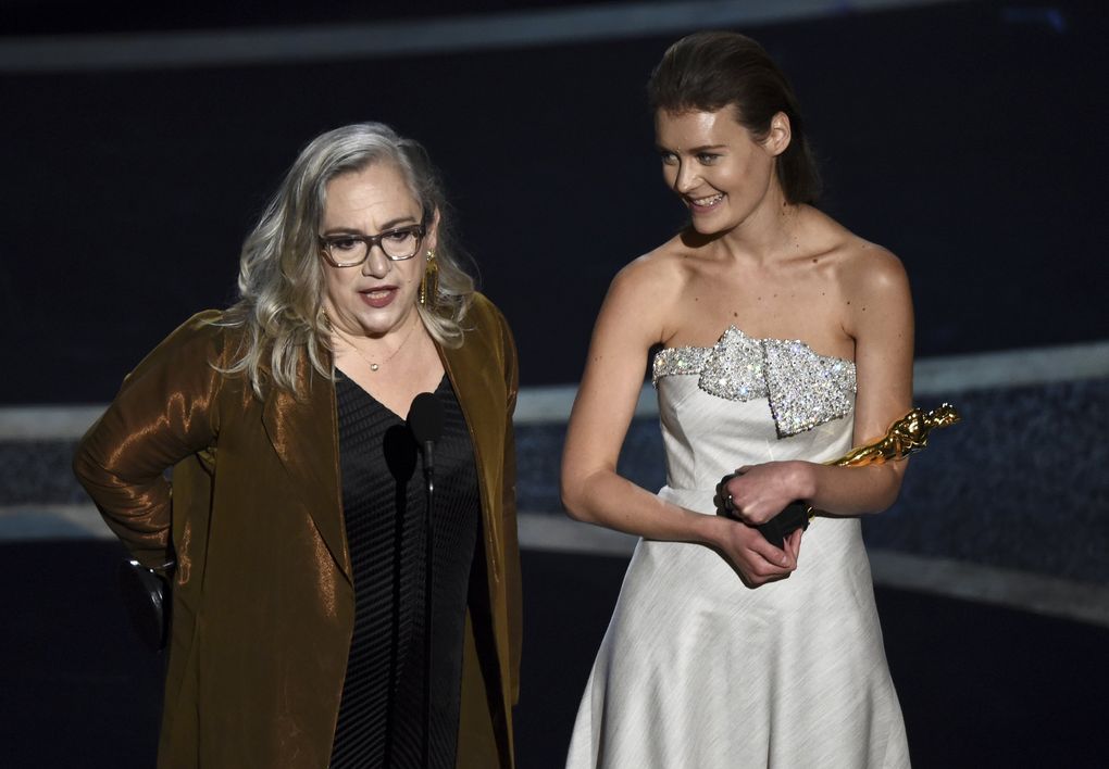 Carol Dysinger, left, and Elena Andreicheva accept the award for best documentary short subject for “Learning to Skateboard in a Warzone (If You’re a Girl)” at the Oscars on Sunday, Feb. 9, 2020, at the Dolby Theatre in Los Angeles. (AP Photo/Chris Pizzello) CADC280 CADC280 (Chris Pizzello / Chris Pizzello/Invision/AP)