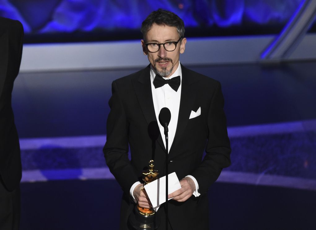 Stuart Wilson accepts the award for best sound mixing for “1917”at the Oscars on Sunday, Feb. 9, 2020, at the Dolby Theatre in Los Angeles. (AP Photo/Chris Pizzello) CADC317 CADC317 (Chris Pizzello / Chris Pizzello/Invision/AP)