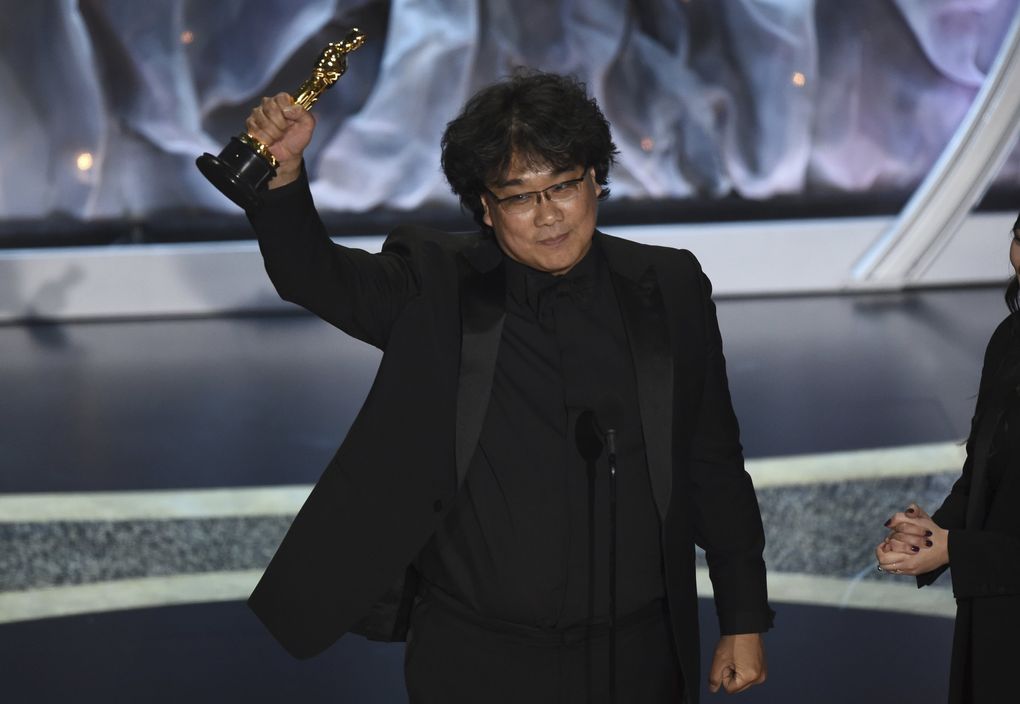 Bong Joon Ho accepts the award for best international feature film for “Parasite,” from South Korea, at the Oscars on Sunday, Feb. 9, 2020, at the Dolby Theatre in Los Angeles. (AP Photo/Chris Pizzello) CADC349 CADC349 (Chris Pizzello / Chris Pizzello/Invision/AP)