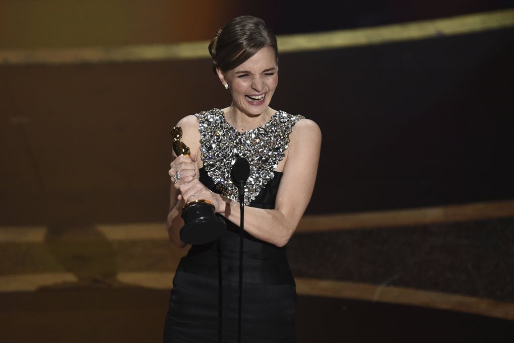 Hildur Guonadottir accepts the award for best original score for “Joker” at the Oscars on Sunday, Feb. 9, 2020, at the Dolby Theatre in Los Angeles. (AP Photo/Chris Pizzello) CADC368 CADC368 (Chris Pizzello / Chris Pizzello/Invision/AP)
