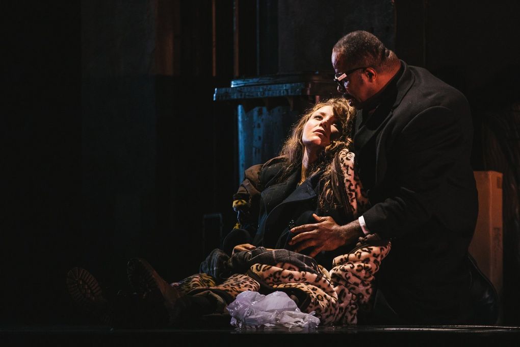 “We can all feel Rigoletto’s regret as parents,” André says of the opera “Rigoletto.” “It’s about love that’s too strong or too desperate.” Shown here are Madison Leonard (Gilda) and Lester Lynch (Rigoletto) in Seattle Opera’s 2019 production of “Rigoletto.” (Sunny Martini)