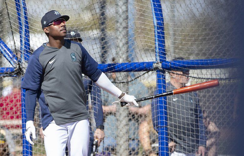 Kyle Lewis emerges from the batting cage Tuesday.  

Tuesday was the first day for the full squad at the Mariners Spring Training Complex in Peoria Arizona.  February 18, 2020. 213016