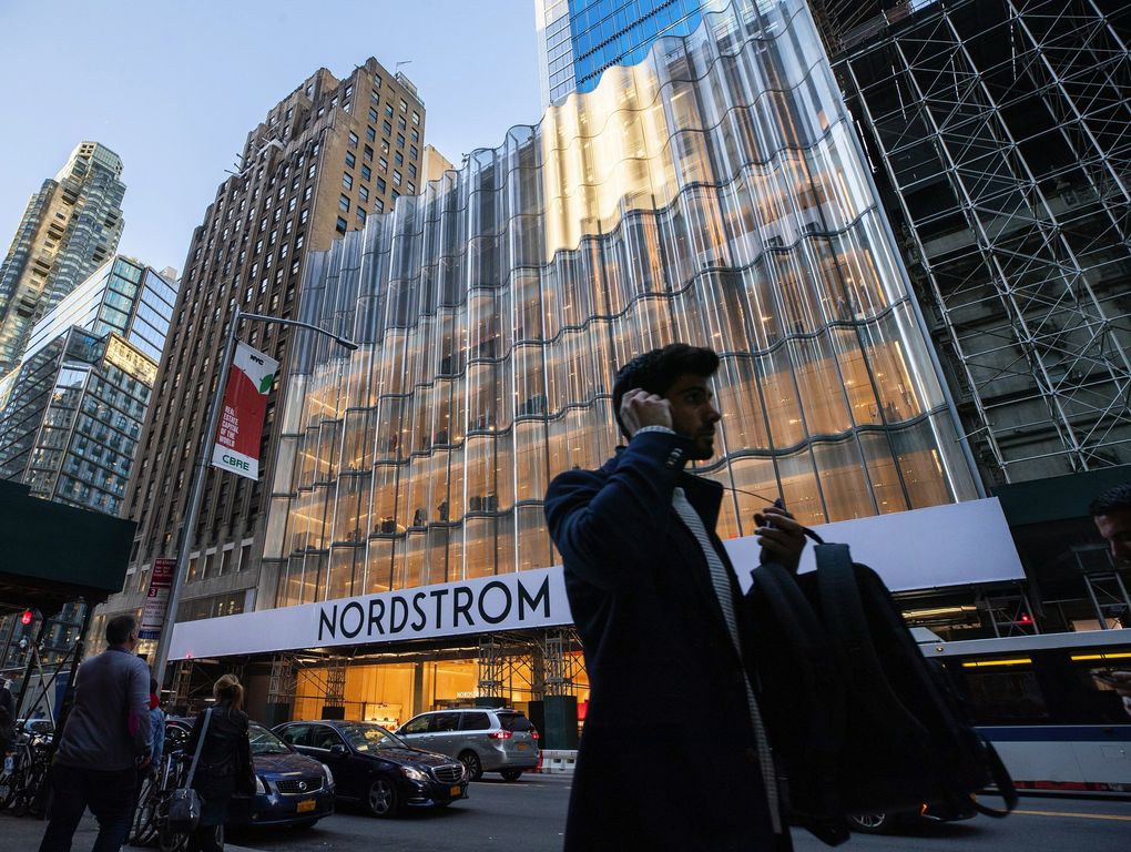 The exterior of Nordstrom’s new flagship store in New York City in October. (Andy Bao / The Seattle Times)