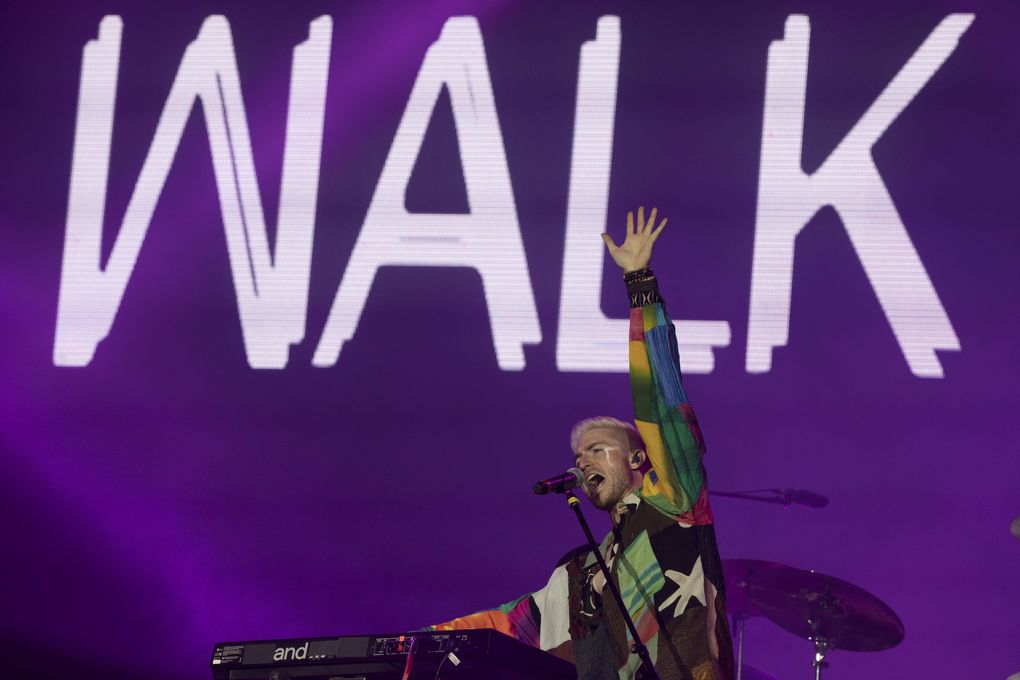 Nicholas Petricca of Walk the Moon performs at the Rock in Rio music festival in 2017. (Leo Correa / The Associated Press, file)