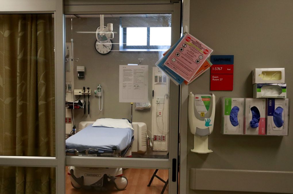 An exam room at EvergreenHealth’s emergency department and critical care unit in Kirkland. (Erika Schultz / The Seattle Times)