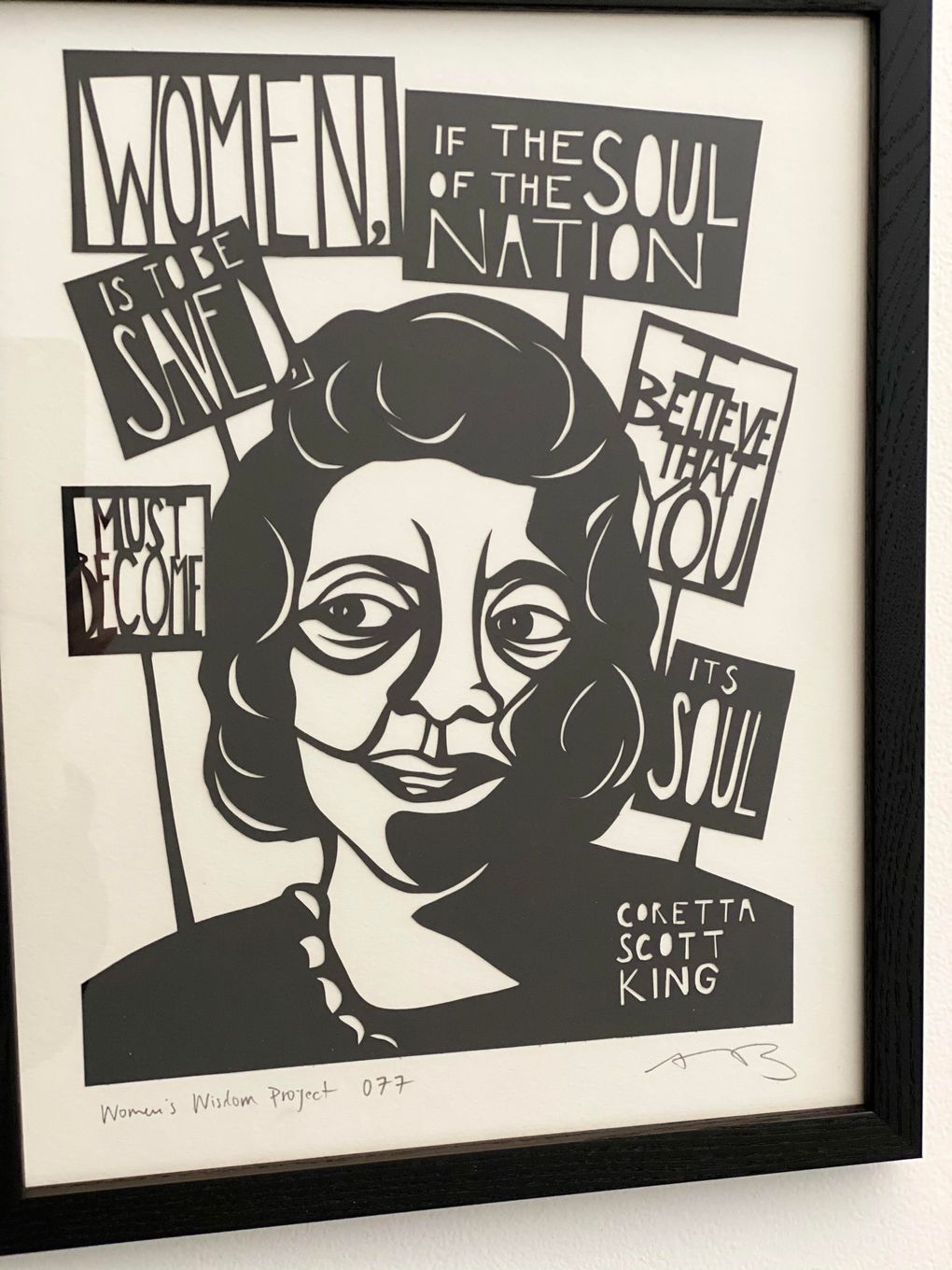 “Women’s Wisdom Project #77 Coretta Scott King”
by Anna Brones, a 2020 paper cut, is part of the “On the Shoulders of Women” exhibit at Vashon Center for the Arts. (Lynann Politte)