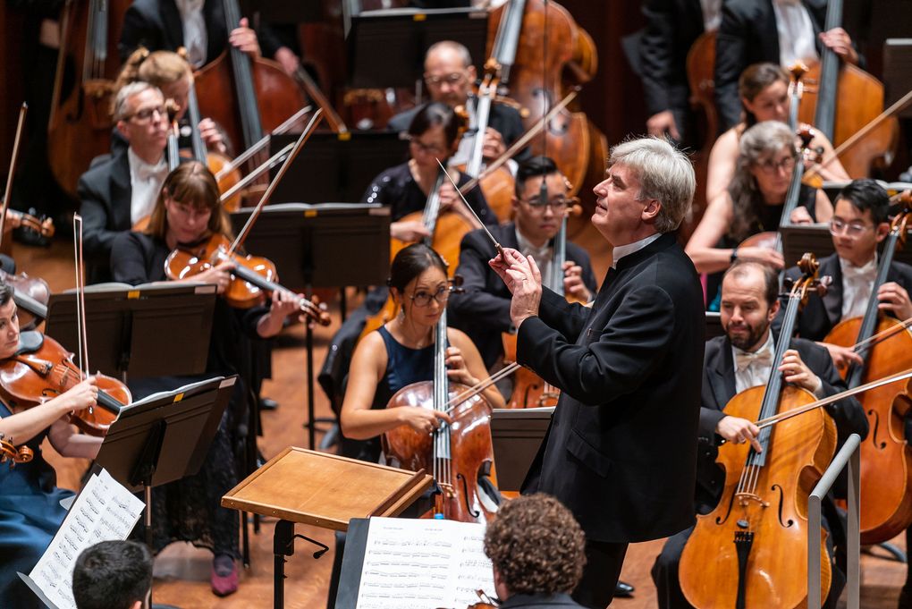 Seattle Symphony, led by Music Director Thomas Dausgaard, is presenting rebroadcasts and livestreams on its YouTube and Facebook pages this month. (James Holt / Seattle Symphony)