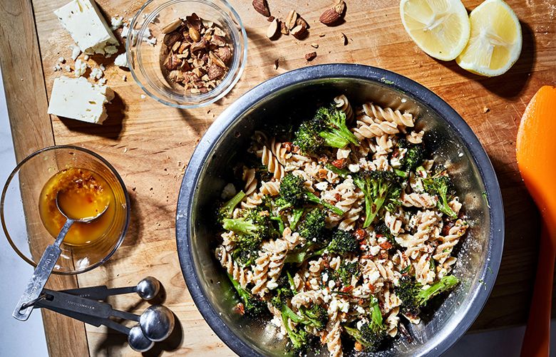 Adapt this simple pasta salad to whatever vegetable is in your fridge