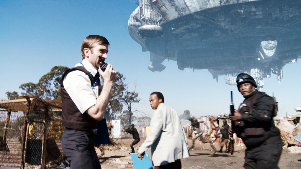 “District 9” includes, from left, Sharlto Copley, Mandla Gaduka and Kenneth Nkosi. (Sony Pictures)
