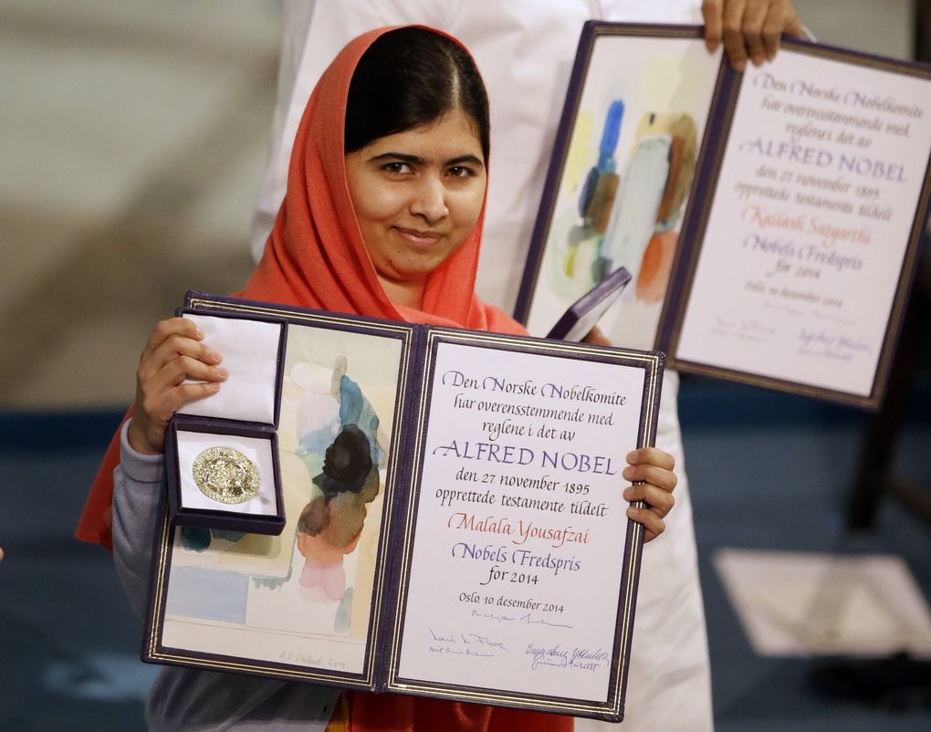 Nobel Peace Prize winner Malala Yousafzai is at the award ceremony in Oslo, Norway, in December 2014. (Matt Dunham / The Associated Press)