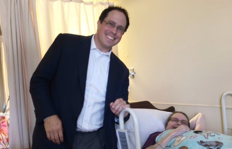 Abraham Ritter and his mother, Patricia, 68, at the Enumclaw Health and Rehabilitation Center outside Seattle. (Courtesy Abraham Ritter)