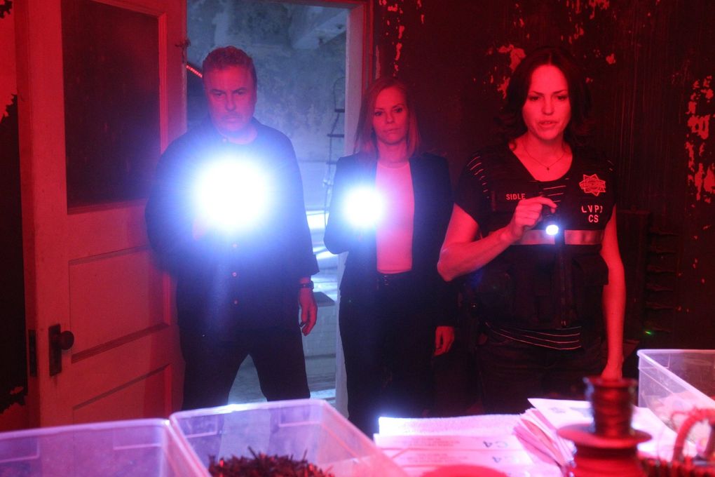 William Petersen, Marg Helgenberger and Jorja Fox in “CSI: Crime Scene Investigation.” (Sonja Flemming / CBS)