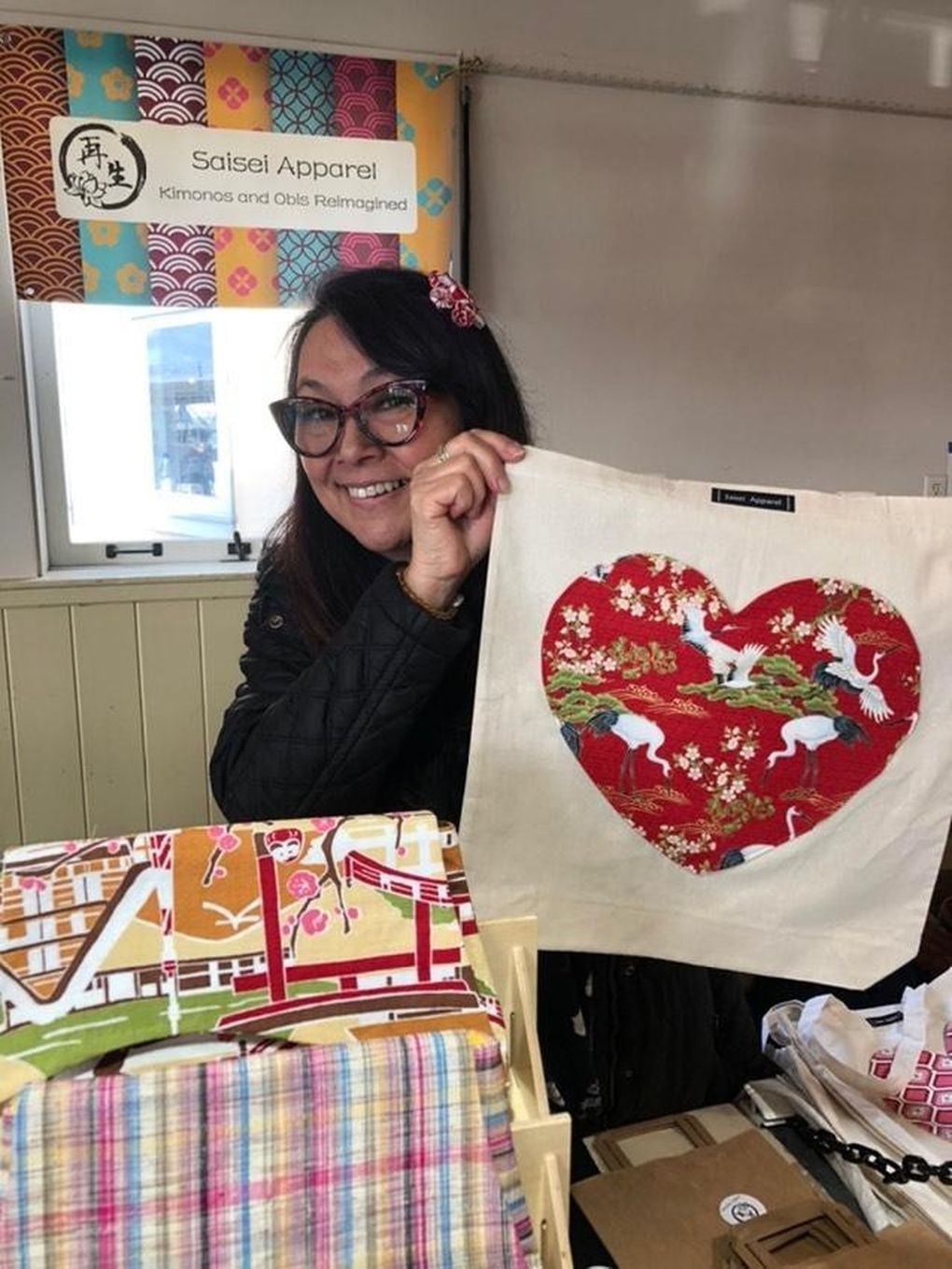 Kim Ramirez, who sells items she crafts out of vintage kimonos, can’t sell at Pike Place Market due to the coronavirus shutdown, but the Market has paired her with a mentor who has helped get her business online. (Courtesy of Kim Ramirez)