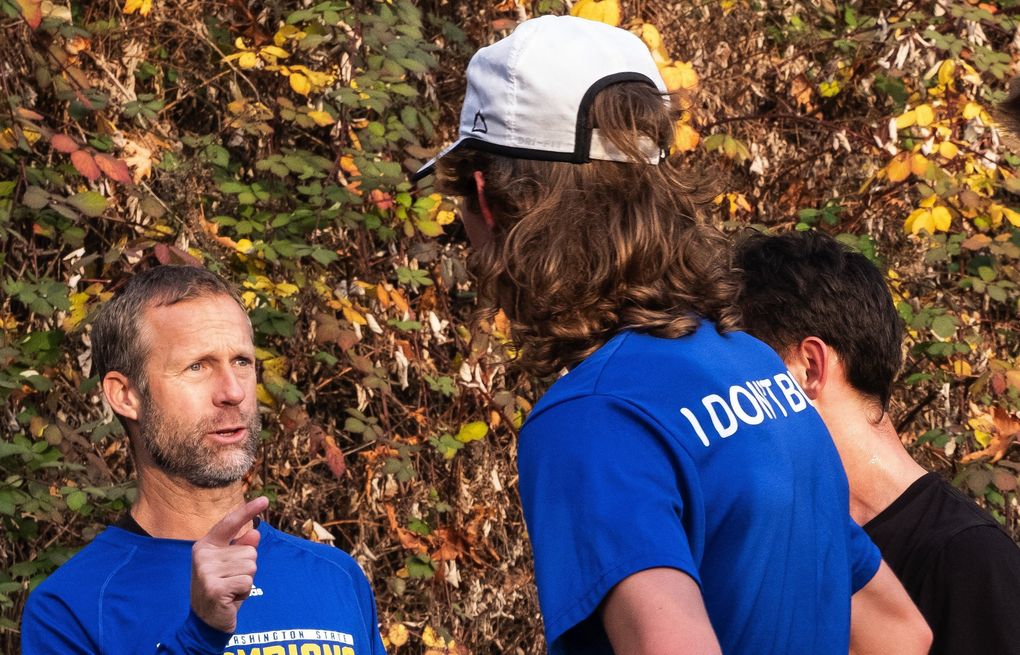 Tahoma track and field coach Jeff Brady, left, has a chance at another state title this season if the season is played. (Dean Rutz / The Seattle Times)