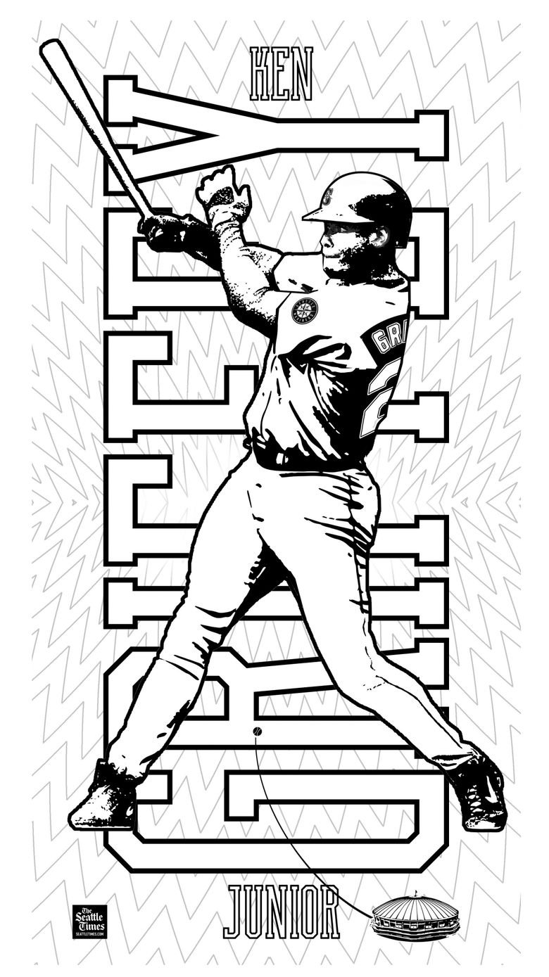 Get creative with these Seattle sports coloring book pages: Ken Griffey  Jr., Russell Wilson and Sue Bird