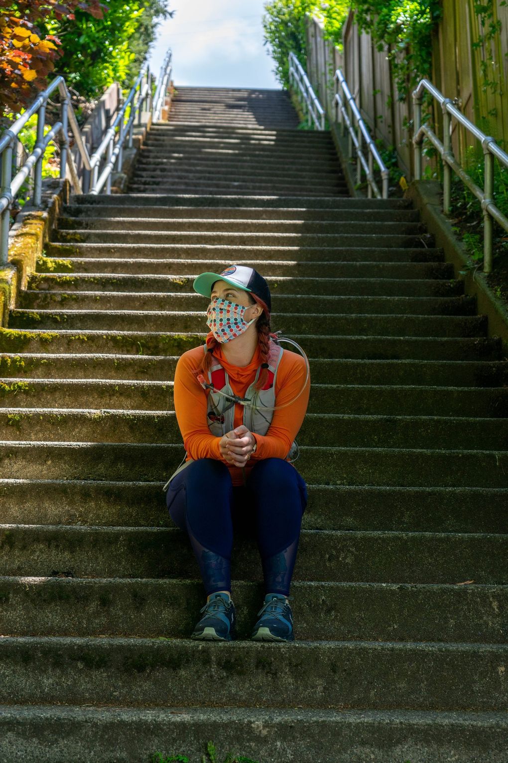Avid outdoor adventurer Kaelee Butner tackles the Howe Street Stairs, “Mt. Stairnier,” in lieu of a postponed Mount Rainier climb. (Courtesy of Miko Russell)