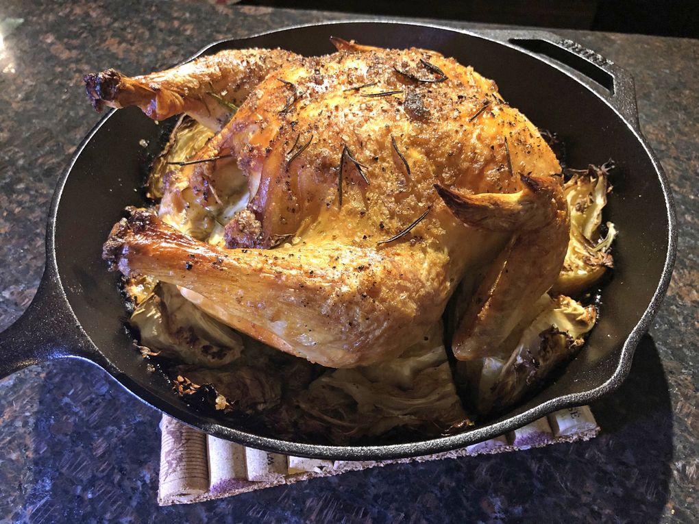 Helen Rosner had the grand idea to roast a whole chicken over a bed of cabbage. Sounds simple, right? It worked beautifully and tasted delicious. (Stefanie Loh / The Seattle Times)