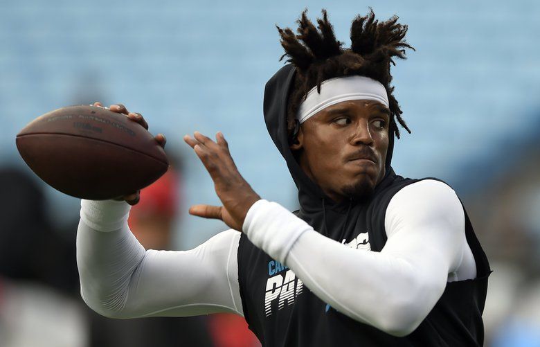 Carolina Panthers quarterback Cam Newton (1) warms up prior to an NFL football game against the Tampa Bay Buccaneers in Charlotte, N.C., Thursday, Sept. 12, 2019. (AP Photo/Mike McCarn) NCGB10