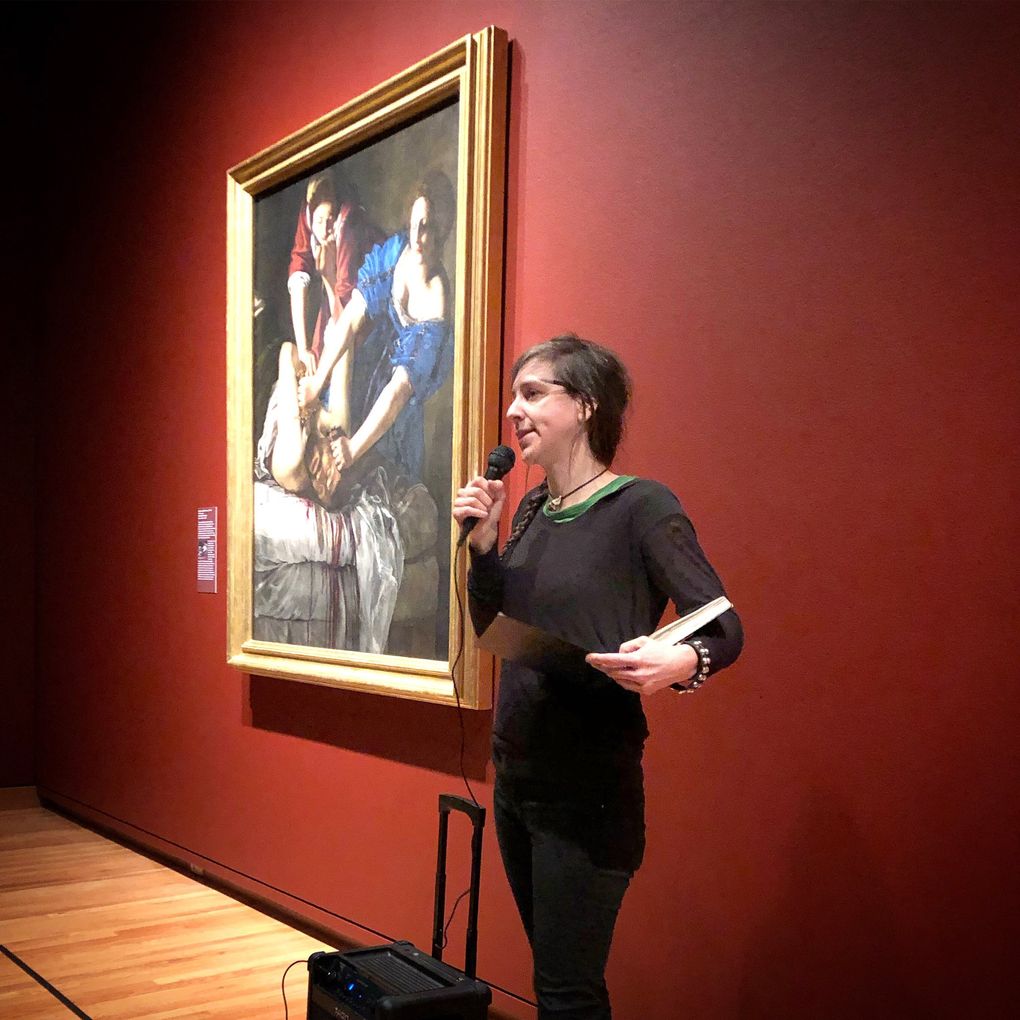 Artist Gina Siciliano at Seattle Art Museum next to Artemisia Gentileschi’s “Judith Slaying Holofernes.” (Courtesy of Fantagraphics Books)