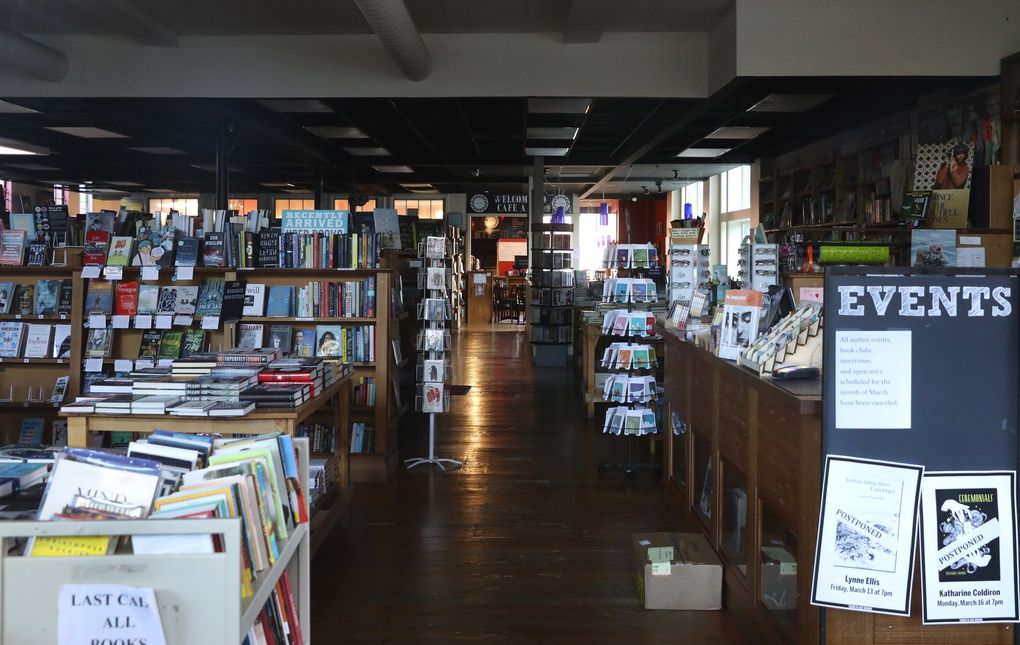 Ravenna Third Place Books closed at 6 p.m. March 16 due to coronavirus shutdowns. (Ken Lambert / The Seattle Times)
