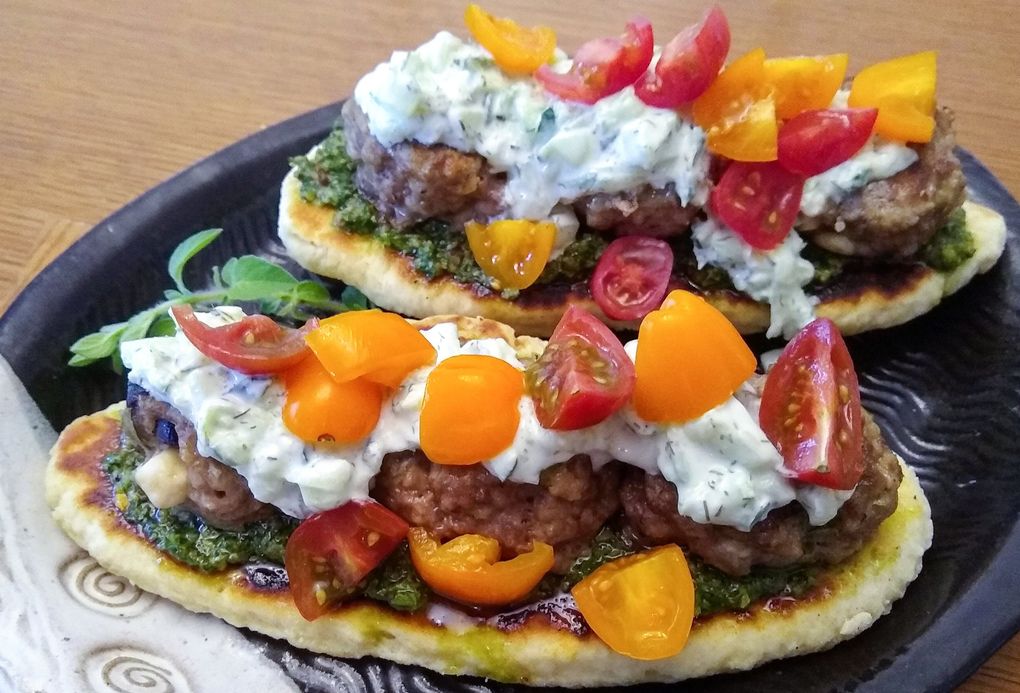 Round 1 champs Steve Venard and Cathy Martin got creative in Round 2, too. This time, they used pancake mix to make naan bread that they topped with olive chimichurri and lamb meatballs. (Steve Venard)