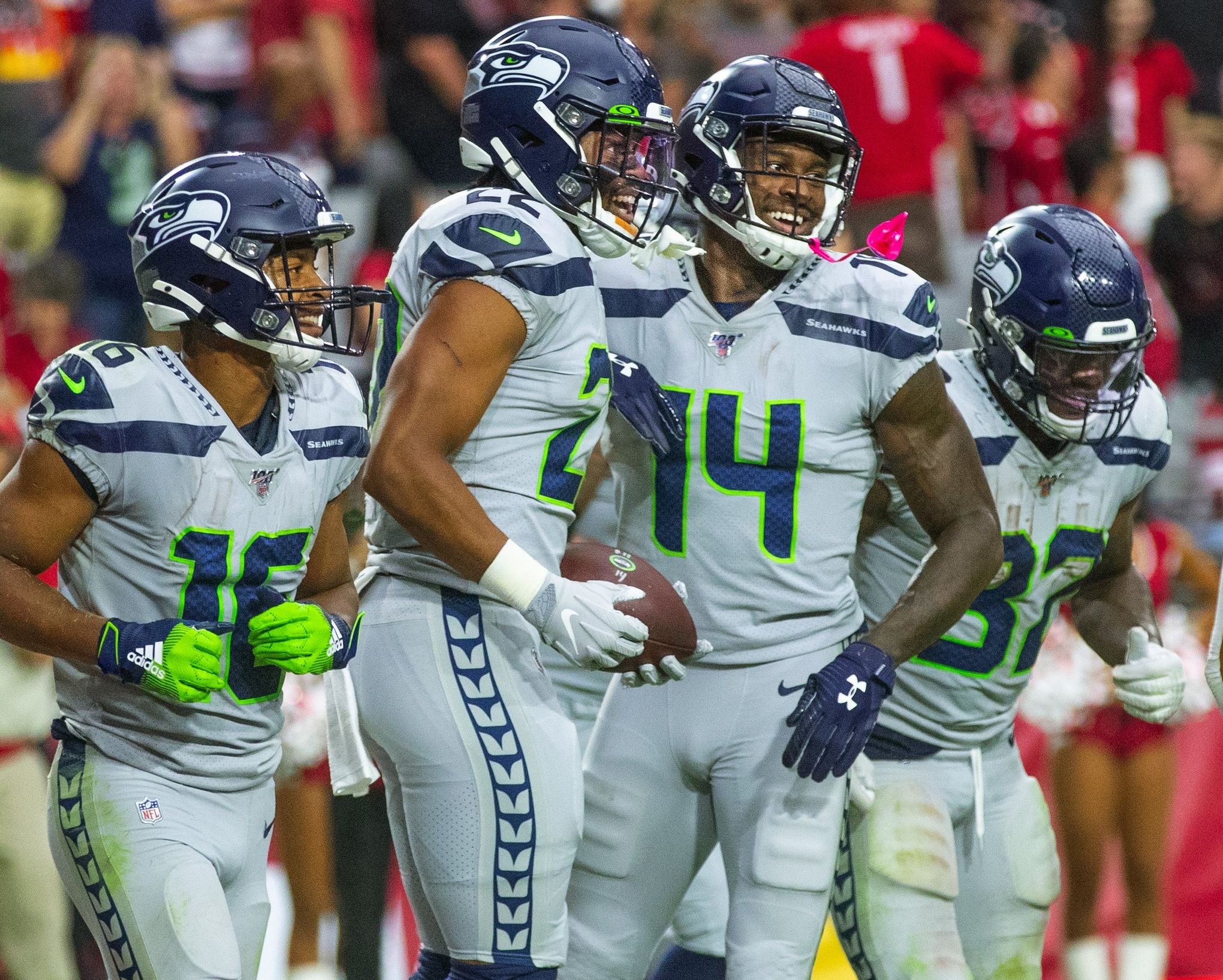 Seattle Seahawks' Jarran Reed (90) celebrates with Quinton