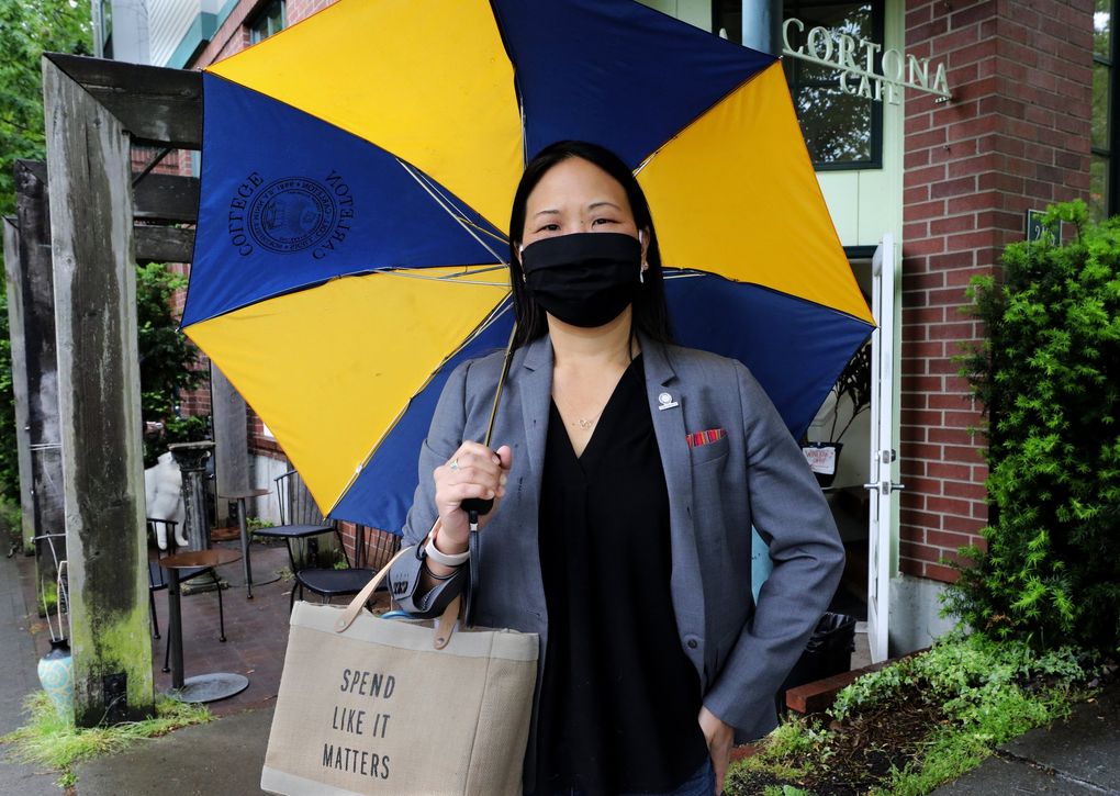 Laura Clise is the founder and CEO of Intentionalist, which helps small, diverse business owners connect with people who want to spend their money in their communities. She is pictured outside the Cortona Cafe on East Union Street in Seattle, a small business she has worked with.
Thursday May 21, 2020 (Alan Berner / The Seattle Times)
