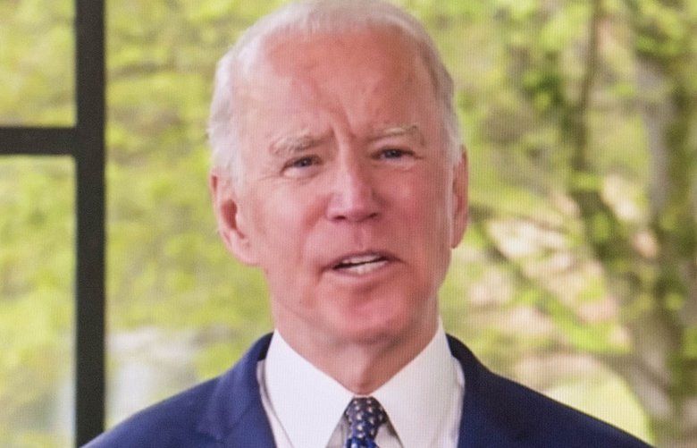 A screengrab of Democratic presidential candidate Joe Biden appearing on Now This News to lay out his general election economic argument, Wilmington, Del., on May 8, 2020. (Brian Cahn/Zuma Press/TNS) 1669429 1669429
