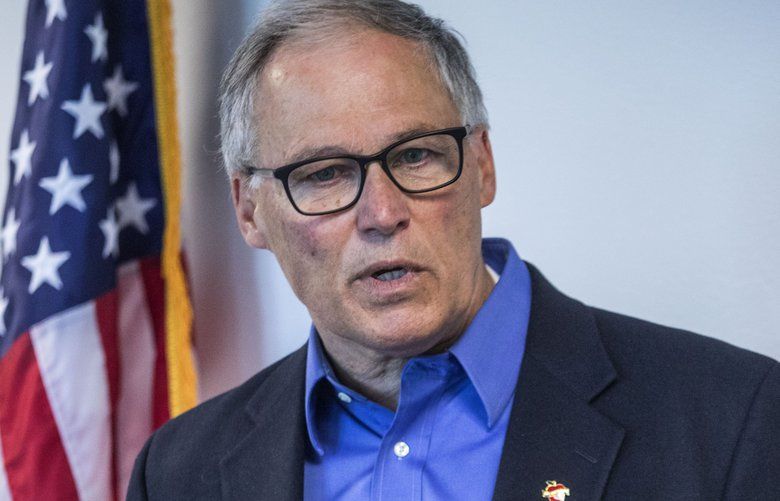 Wed. May 20, 2020     Gov. Jay Inslee in Tumwater talking to the press about Washington State’s effort at contact tracing.   214011