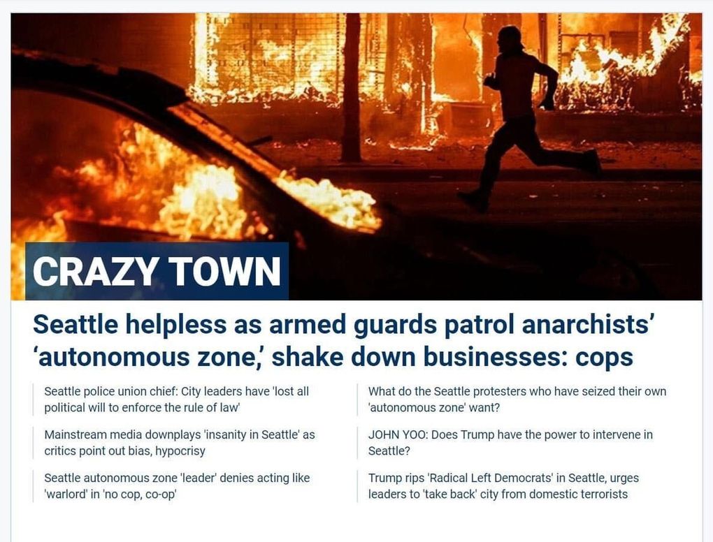 The Fox News homepage on June 11 displayed an image from May 30 protests in St. Paul, Minnesota, to illustrate a story about Seattle’s Capitol Hill Autonomous Zone.