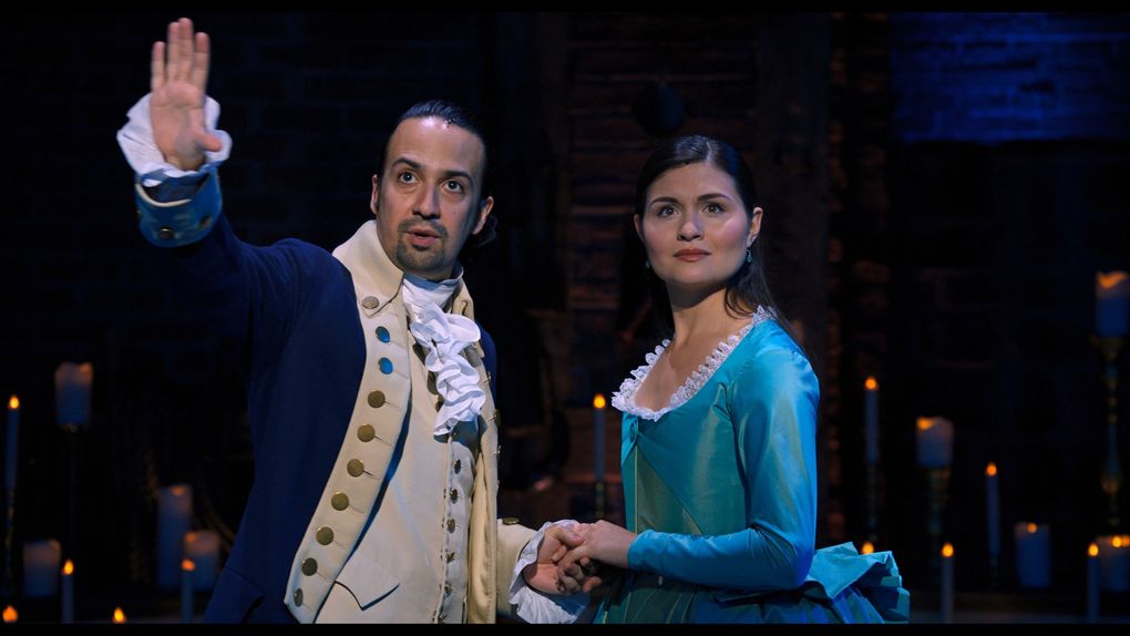 “Hamilton,” starring Lin-Manuel Miranda as founding father Alexander Hamilton and Phillipa Soo as Eliza Schuyler Hamilton, comes to Disney+ on July 3. (Disney)