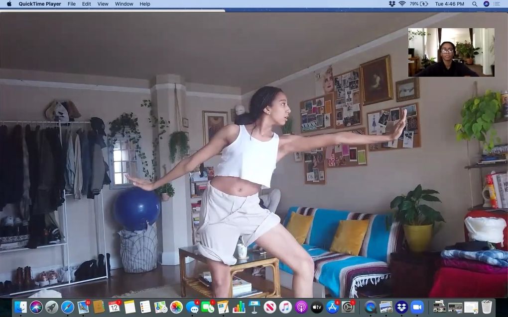 Amanda Morgan, left, and Nia-Amina Minor rehearse “Musings” via Zoom. (Courtesy of Seattle Dance Collective)