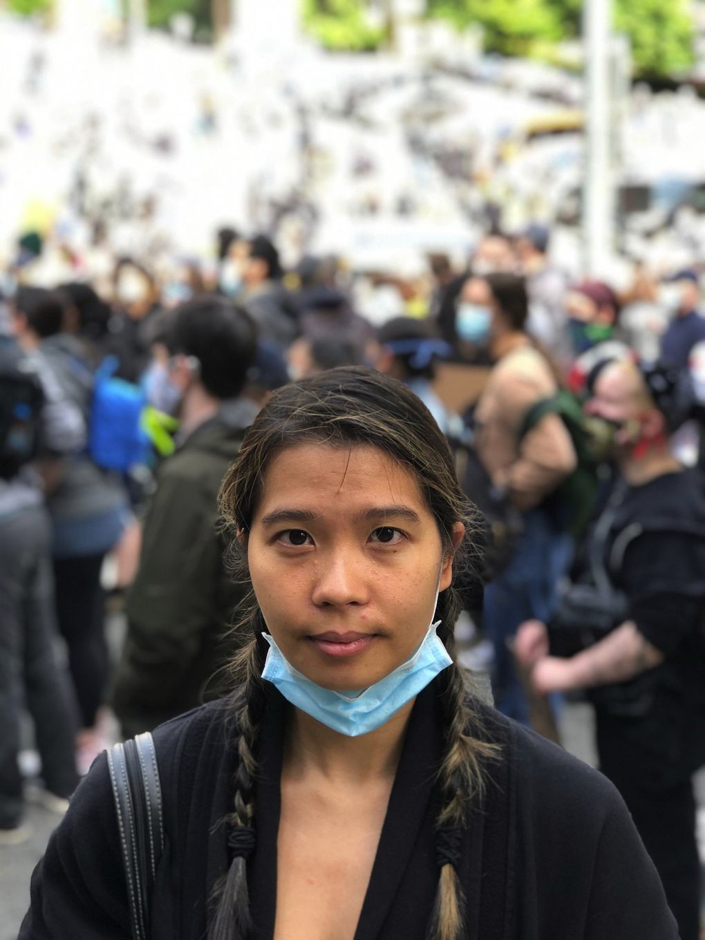Isabel Warren, a nurse at Swedish, was one of the protesters out on Tuesday in Seattle. (Paul Roberts / The Seattle Times)