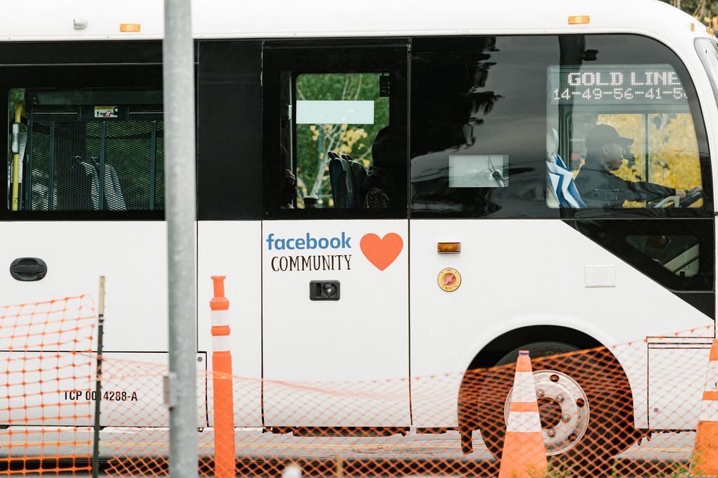 A shuttle on Facebook’s campus in Menlo Park, Calif., in 2019. The company now expects half its workers to be remote by 2025. (Jason Henry / The New York Times)