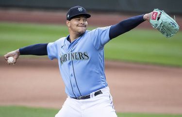 Taijuan Walker throws during Mariners Summer Camp Tuesday.  The Seattle Mariners Summer Camp continued July 7, 2020, from T-Mobile Park in Seattle, WA. 214433