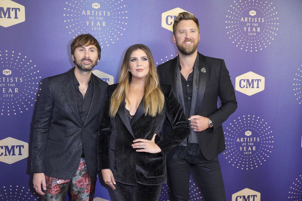 Dave Haywood, from left, Hillary Scott, and Charles Kelley of country group Lady A (formerly Lady Antebellum) at the 2019 CMT Artists of the Year in Nashville, Tenn. (Al Wagner / Invision / The Associated Press)