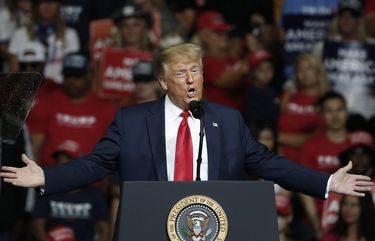 FILE – In this June 20, 2020 file photo President Donald Trump speaks during a campaign rally in Tulsa, Okla. On Monday, June 29, 2020 live-streaming site Twitch temporarily banned Trump’s account for violating its hateful conduct rules. Twitch pointed to comments the president made at two rallies, videos of which were posted on the site. In one, a livestream of a rally in Tulsa, Trump talked about a “very tough hombreâ€ breaking into someoneâ€™s home. (AP Photo/Sue Ogrocki, file) NYPS207 NYPS207