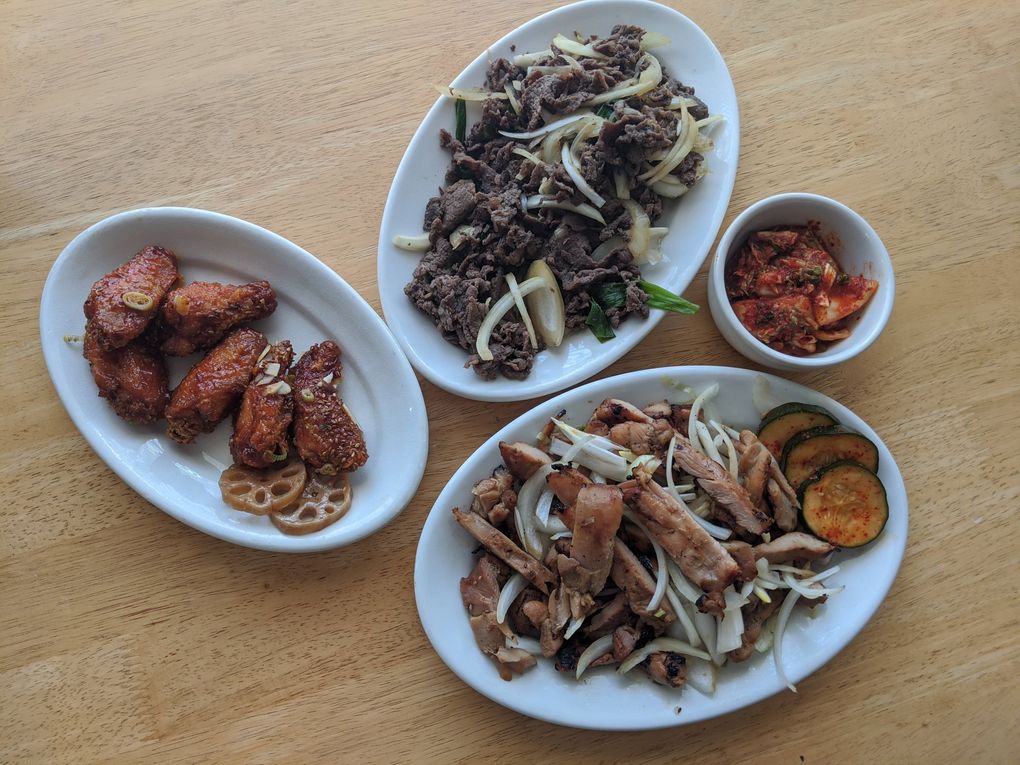 If you don’t have a grill at home, the grilled chicken and kimchi from Old Village Korean BBQ is sure to hit the spot. (Jackie Varriano / The Seattle Times)