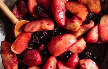 Frozen mixed fruit in New York on June 30, 2020. What started out as French toast, a morning favorite at Yotam Ottolenghi’s house, evolved into this warm, fruity treat. (Andrew Scrivani/The New York Times) XNYT125