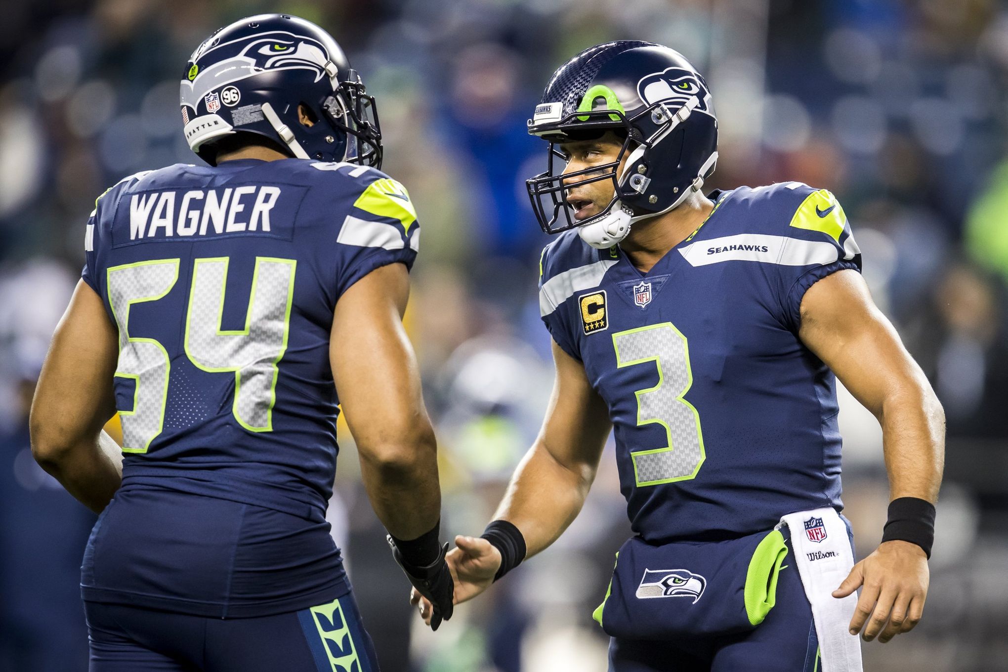 NFC quarterback Russell Wilson of the Seattle Seahawks (3) throws a pass  during the Pro Bowl, Sunday, Jan. 26, 2020, at Camping World Stadium in  Orlando, Florida. (Photo by IOS/ESPA-Images Stock Photo 