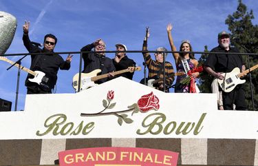 On Wednesday, the Tournament of Roses Association announced the cancellation of the 2021 parade due to COVID-19. Above, in 2020, the band Los Lobos performed on the Wells Fargo float at the 131st Rose Parade in Pasadena, Calif. (AP Photo/Michael Owen Baker, file)
